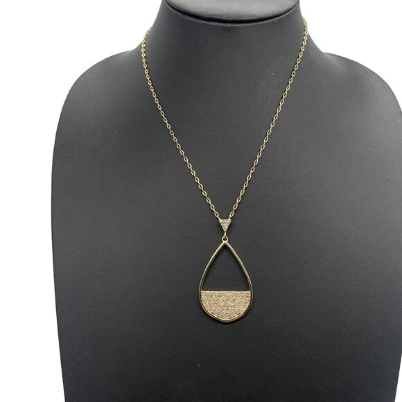 Jessica Simpson Pave Rhinestone Pendant Chain Necklace Gold Tone Date Night - Picture 2 of 6